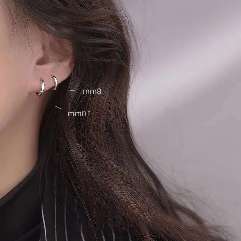 2pcs Silver Needle Simple Geometric Smooth Ear Entrapment Ear Piercing ...