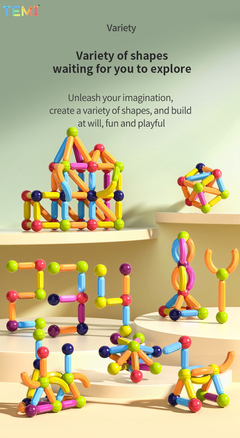 TEMI 17-120PC Kids Magnetic Stick Balls Building Toy Blocks With ...