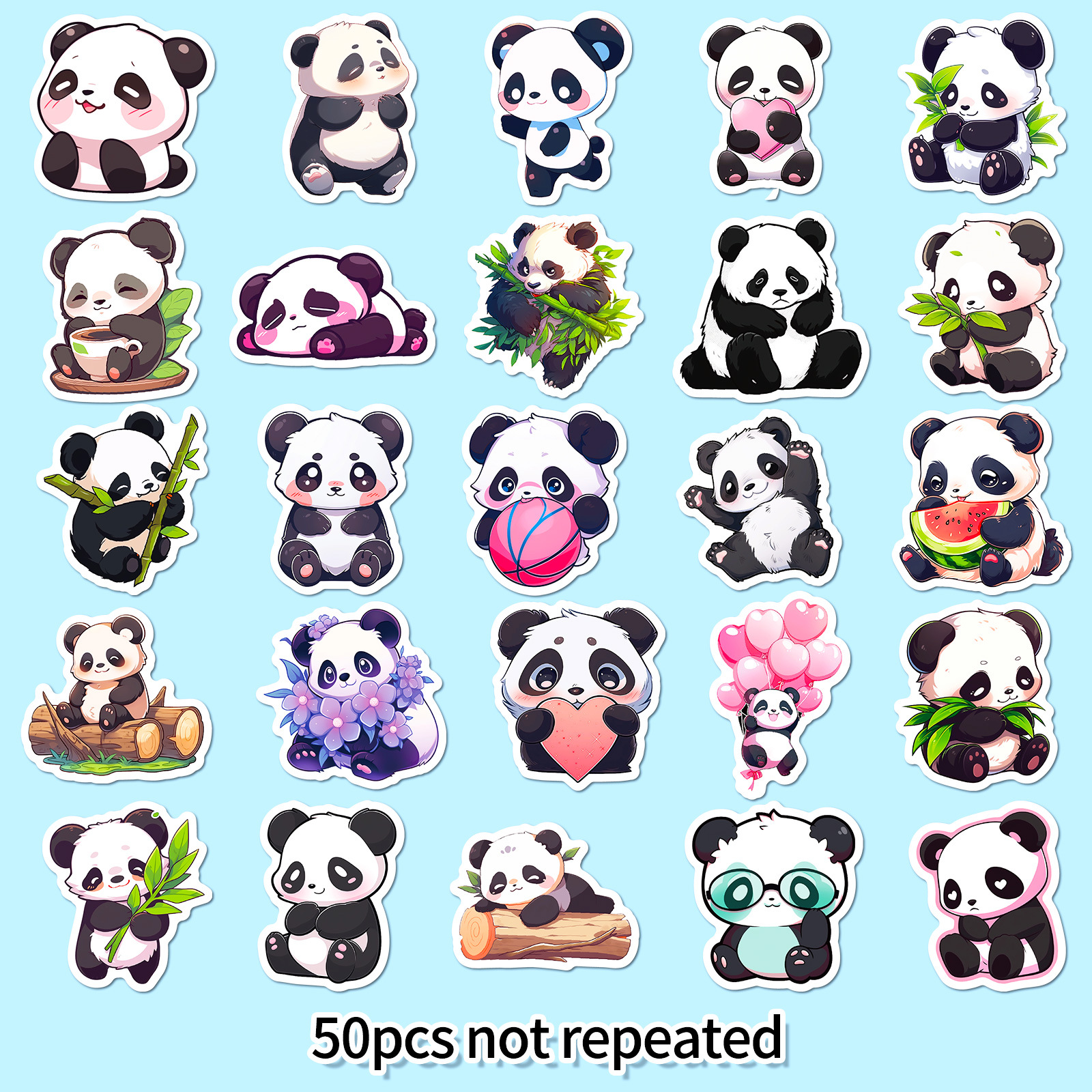 50 Pieces Cartoon Panda Stickers Creative Trendy Graffiti Cartoon Panda ...