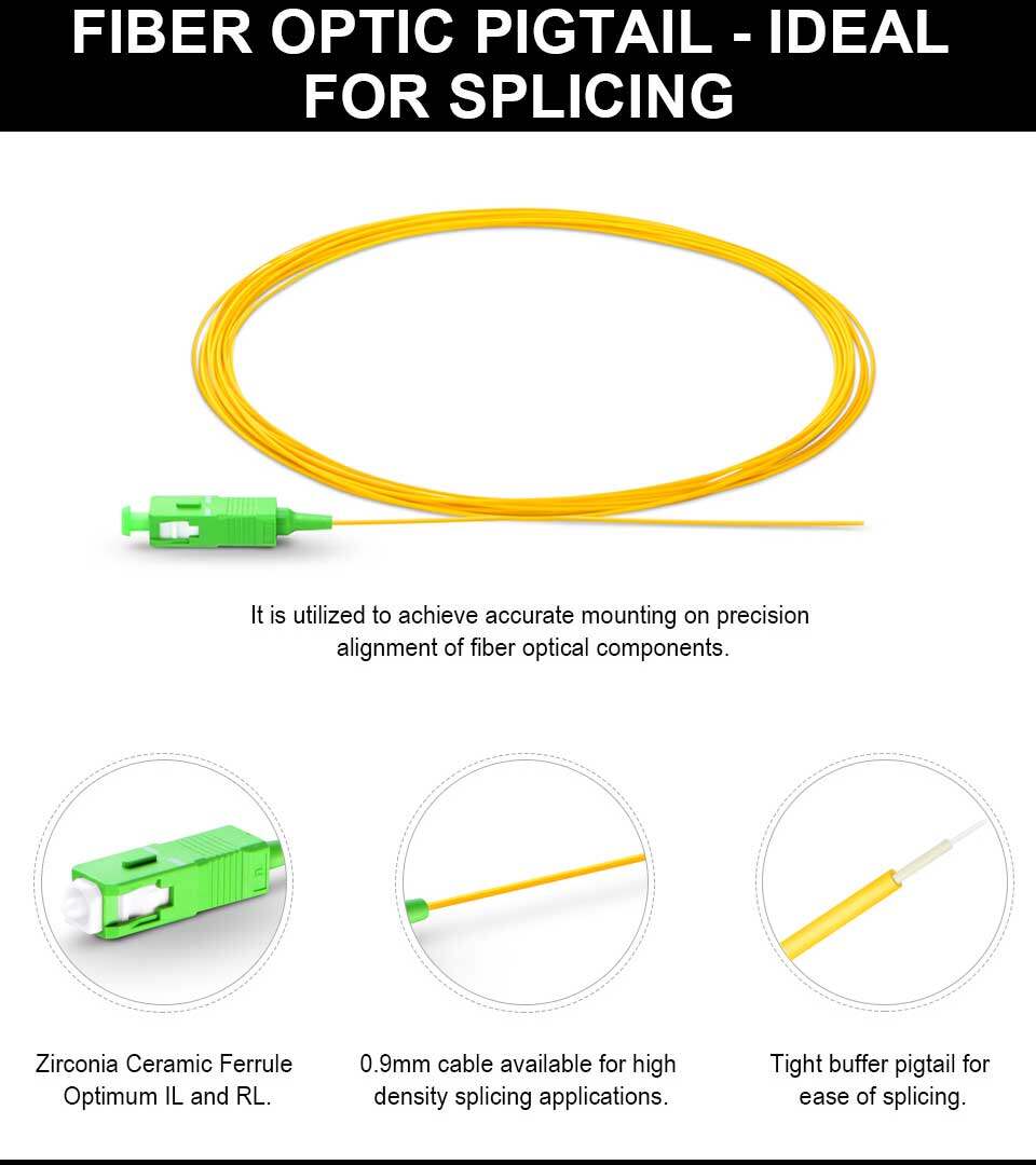 JT-COM 10-Pieces Fiber Optic Pigtail SC APC/UPC Simplex 0.9mm 9/125 ...
