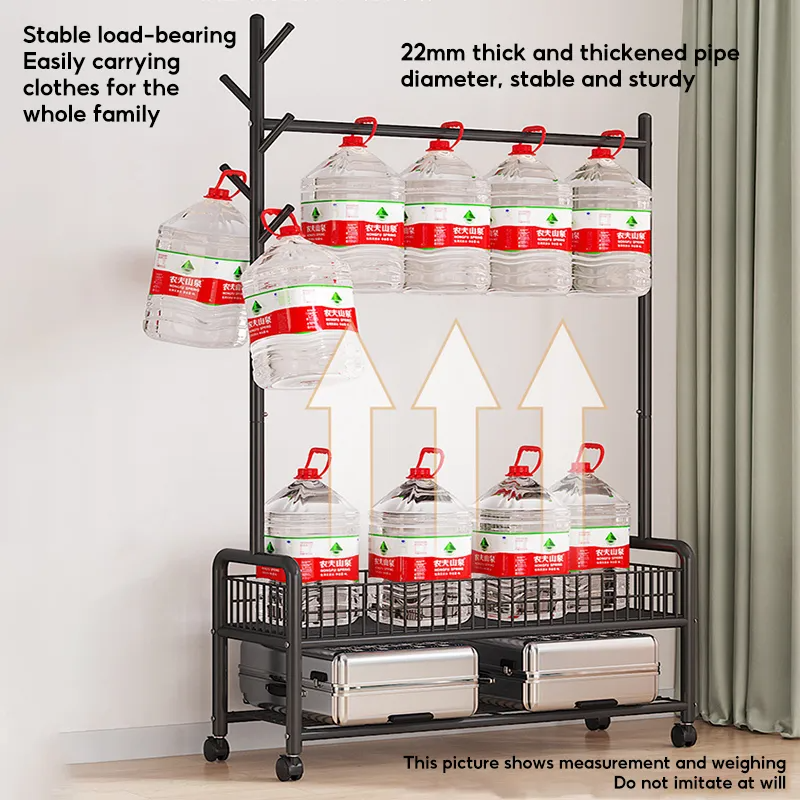 Strong Steel Structure Laundry Rack Single Pole Double Layer With Wheel ...