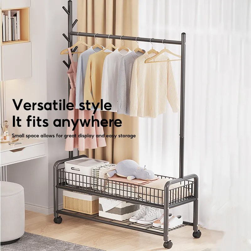Strong Steel Structure Laundry Rack Single Pole Double Layer With Wheel ...