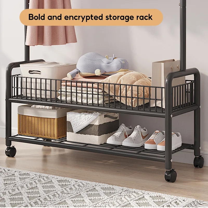 Strong Steel Structure Laundry Rack Single Pole Double Layer With Wheel ...