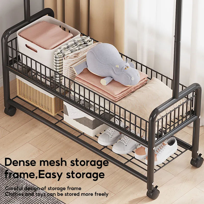 Strong Steel Structure Laundry Rack Single Pole Double Layer With Wheel ...
