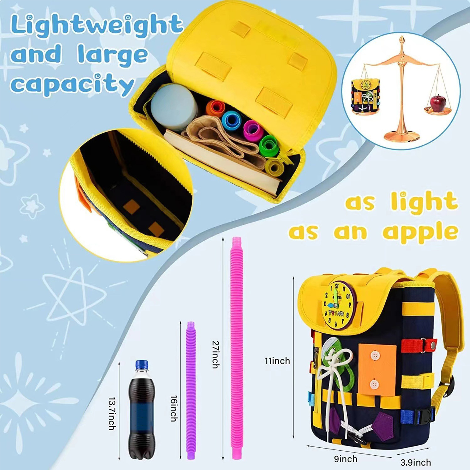 Toddler Backpack with Learning Activity Toys, Interactive Kids Backpack ...