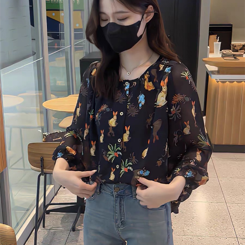 Ready Stock Women's New Style Rabbit Pattern Printed Lantern Sleeve ...