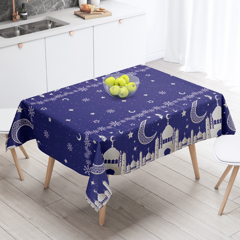 【NEW】130*220CM White Gold Eid Mubarak Plastic Tablecloth Ramadan ...