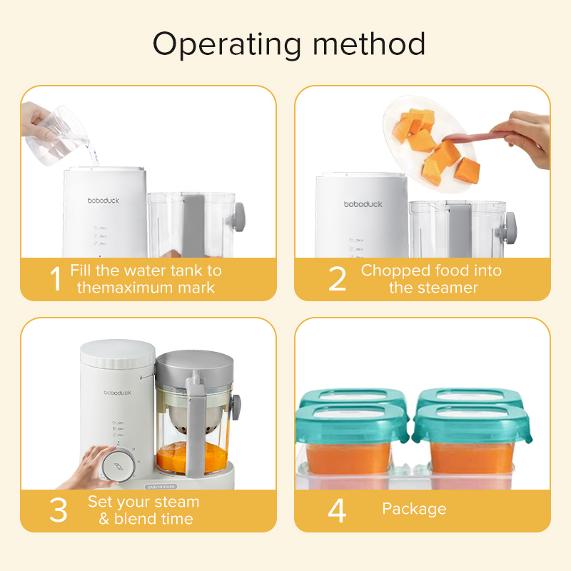 Boboduck 4 in 1 Baby Food Processor Heating/Steam/Defrost/Blend Can