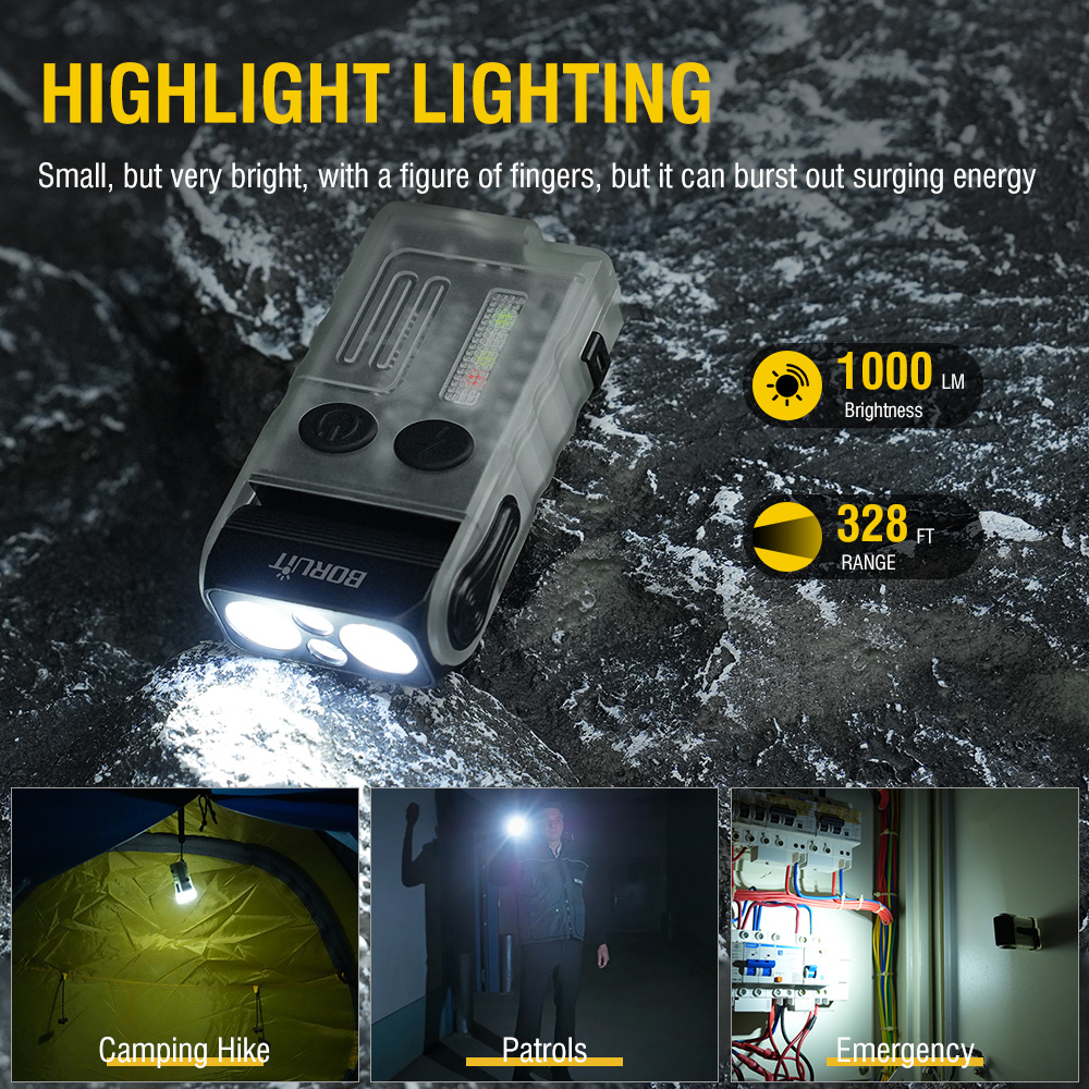 BORUiT V20 Keychain Flashlight 1000LM with Red Blue Warm Light LED ...