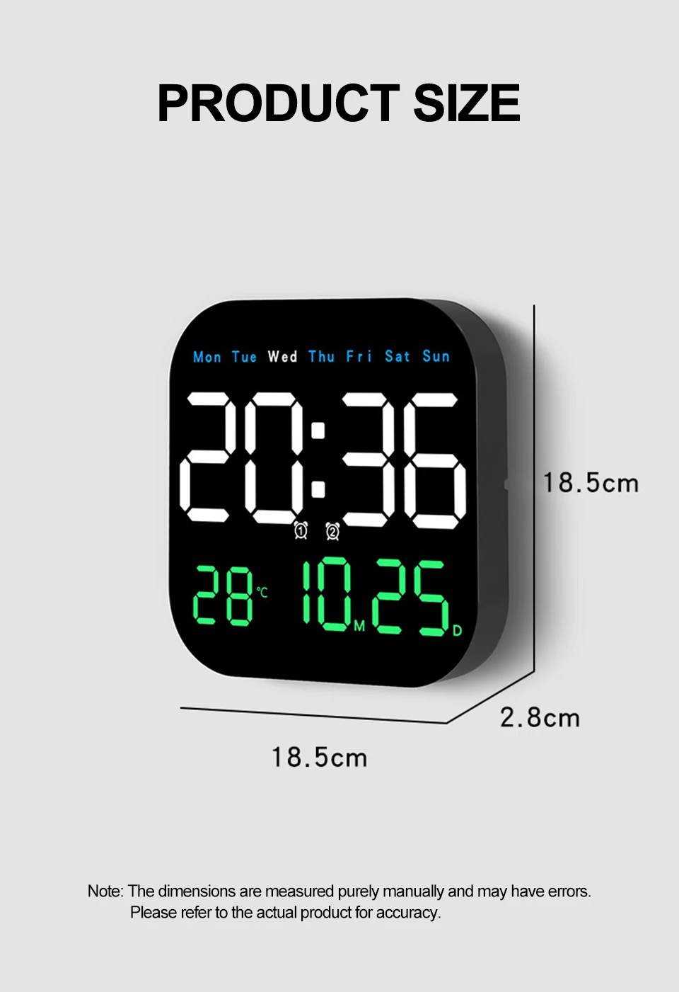LED Digital Wall Clock Large Screen Time Temperature Date Week Display ...