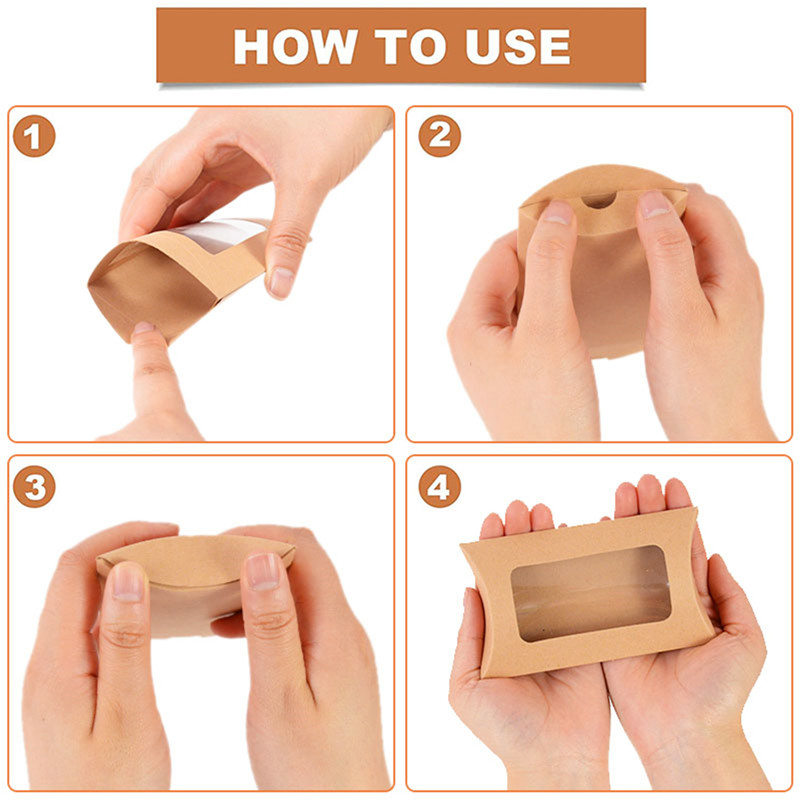 50pcs/pack Creative Candy Box Brown Kraft Paper Mini Gift Pillow Boxes ...