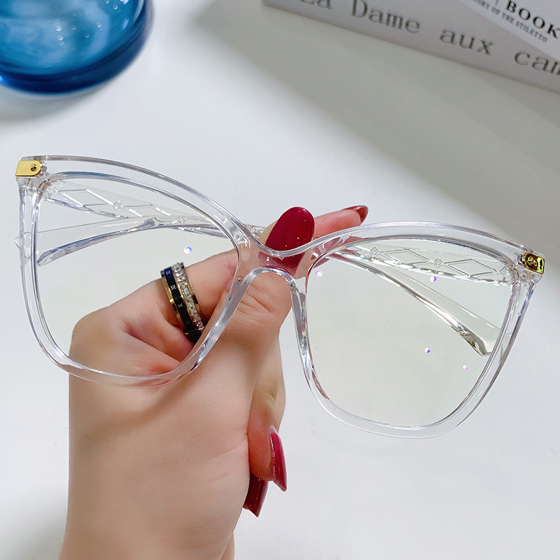 New Cat Eye Anti Blue Light Retro Large Frame Flat Mirror with Eyeglass ...