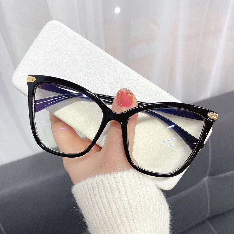 New Cat Eye Anti Blue Light Retro Large Frame Flat Mirror with Eyeglass ...