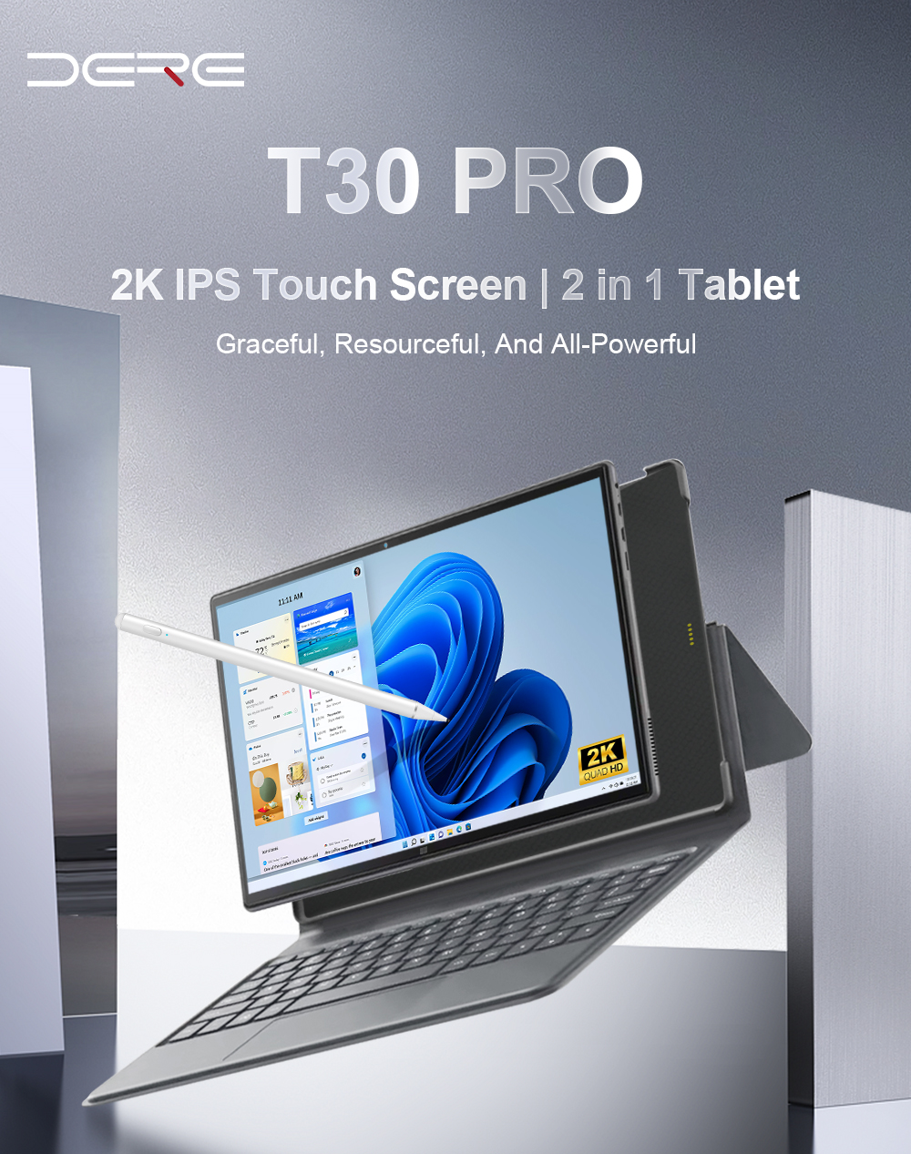 DERE T30 PRO 2-in-1 Laptop 13 pollici 2K IPS Touch Screen Tablet