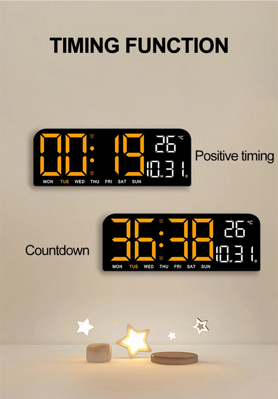 Large Digital Wall Clock Temperature Date Week Timing Countdown ...