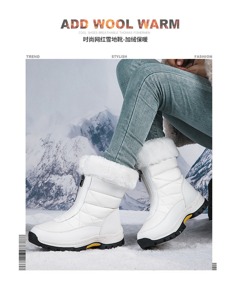 Winter Fleece Lace-up Snow Boots For Men Women Waterproof And Anti-slip Outdoor Work Boot Fashion Warm Mid-tube Cotton Shoes Men main image 1