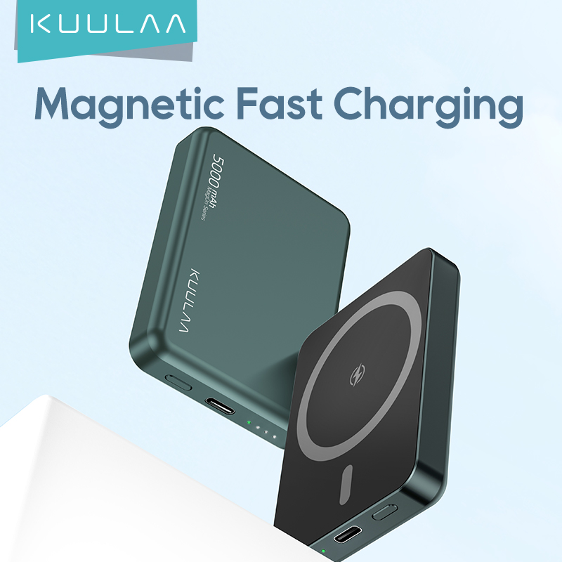 KUULAA 5000mAh Magnetic Wireless PowerBank for iPhone 15/14/13/12 Series  Super Mini Magnetic Battery Pack PD 20W Fast Charging Stronger Magnet Stick  Wireless Portable Charger