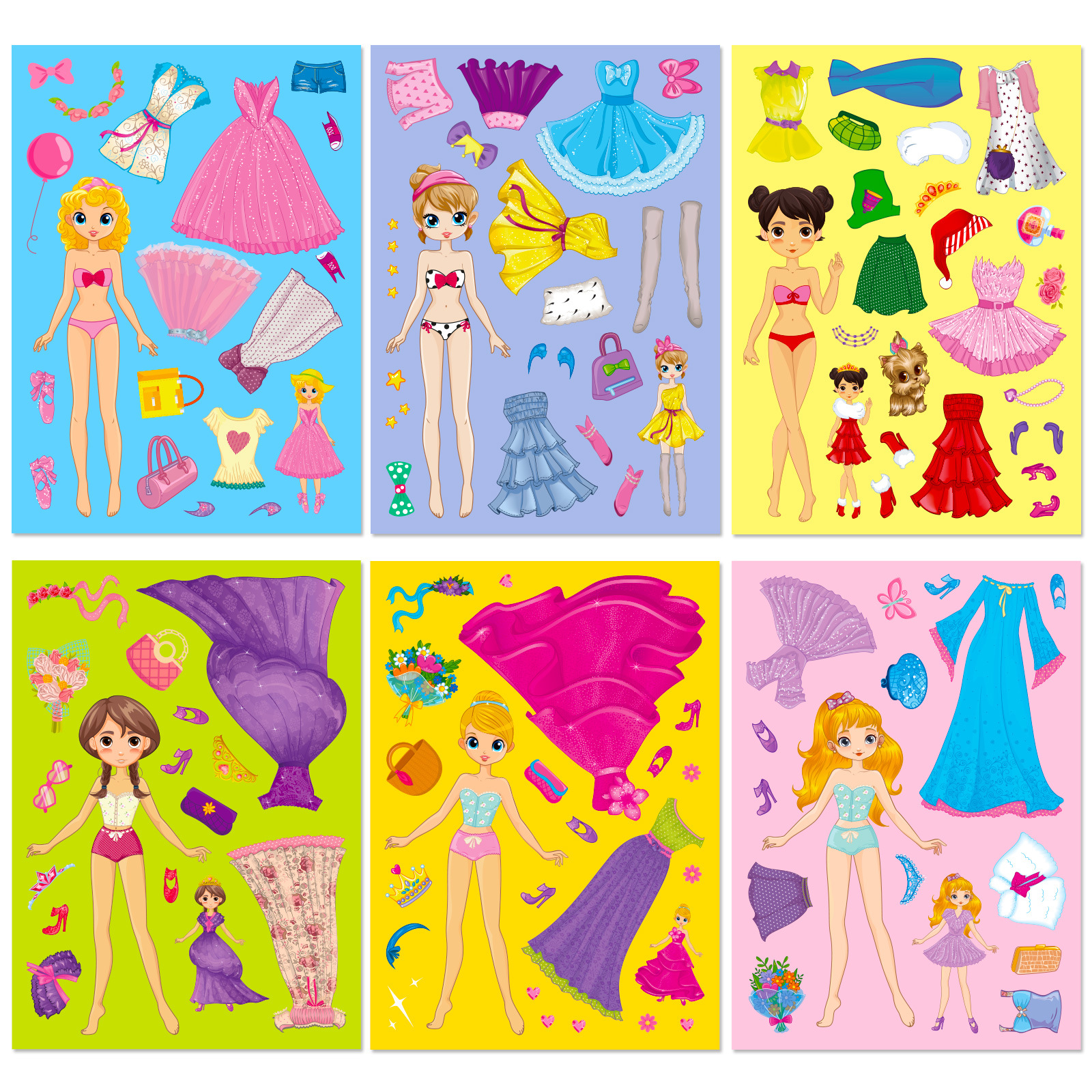 6pcs/pack Pink Princess face-changing Stickers Children Cartoon diy ...