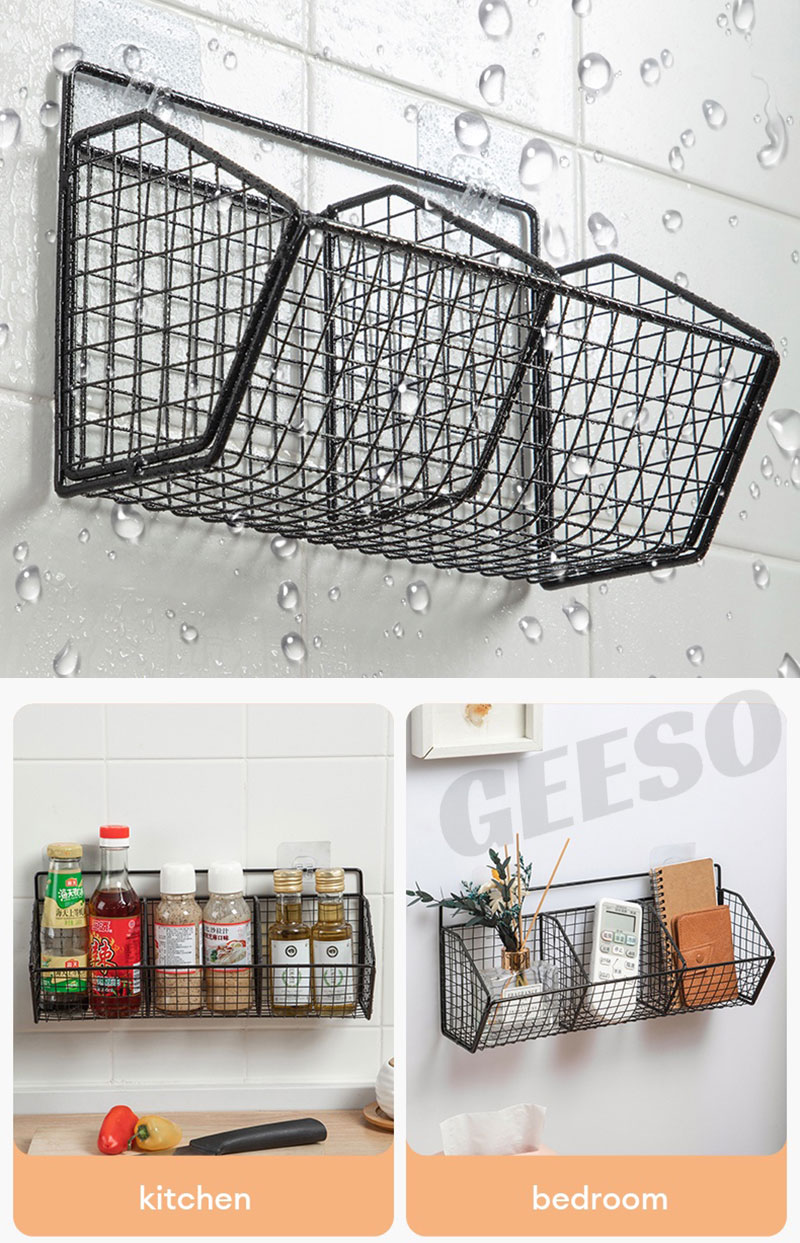 GEESO 1/2/3 Grids Wall Mounted Storage Rack Onion Ginger Seasoning ...