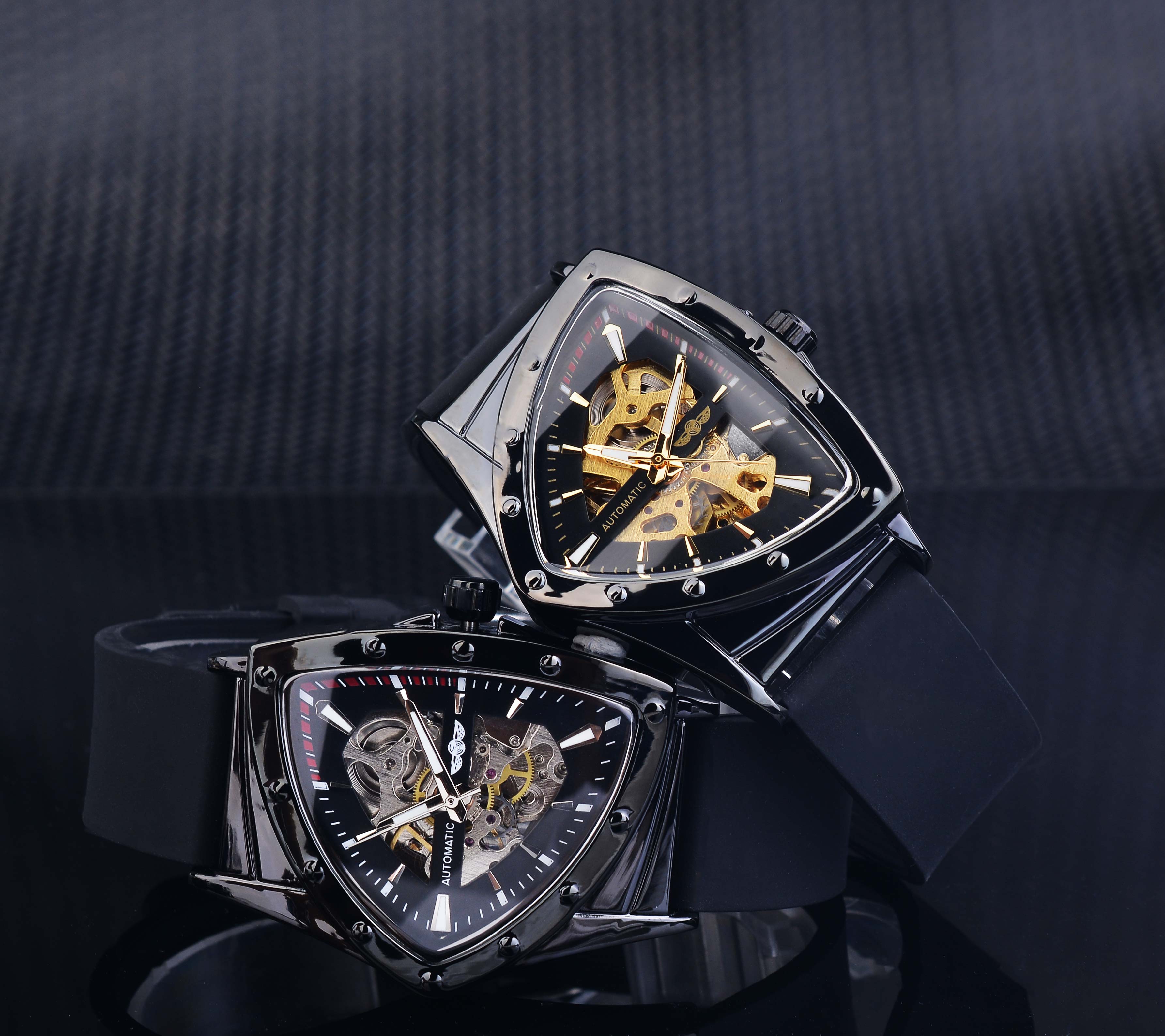 WINNER watch Black Skeleton Automatic Mechanical Watch for Men Fashion ...