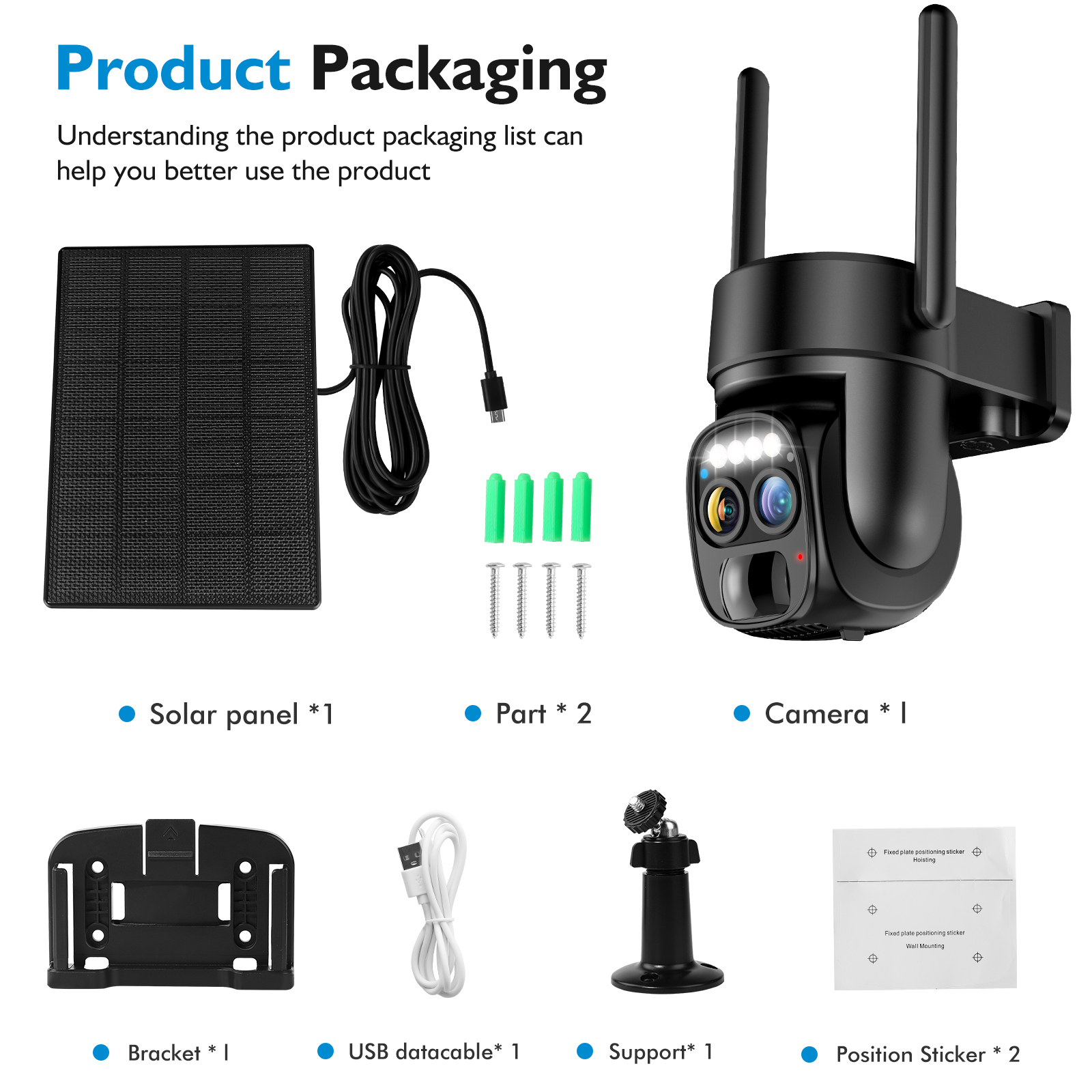 Hawkray [10x zoom] 360-degree low-power solar panel battery 2K FHD WiFi  with spotlight alarm, motion detection, color night vision, two-way audio  and