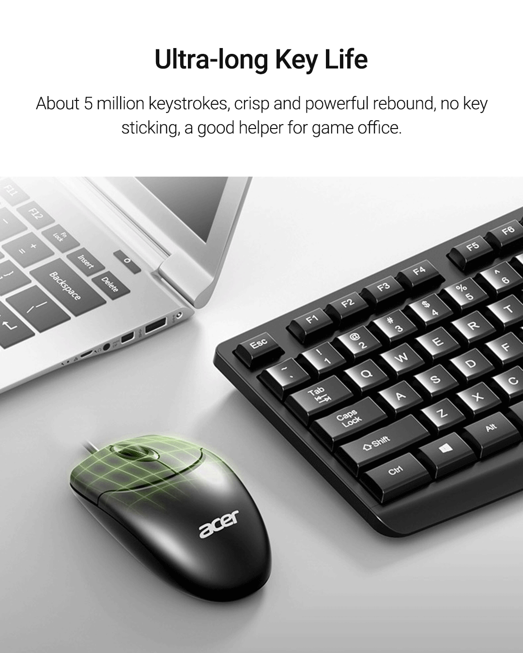 Acer Wired Keyboard Mouse Set OAK-040, 104 Keys, For Office Windows PC ...