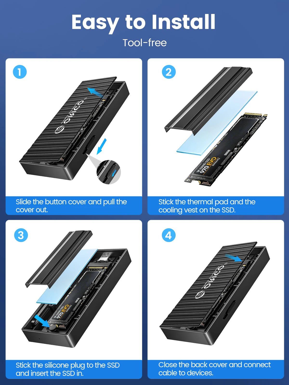 ORICO M.2 NVMe SSD Enclosure Container Design 10Gbps M2 SATA SSD Case ...