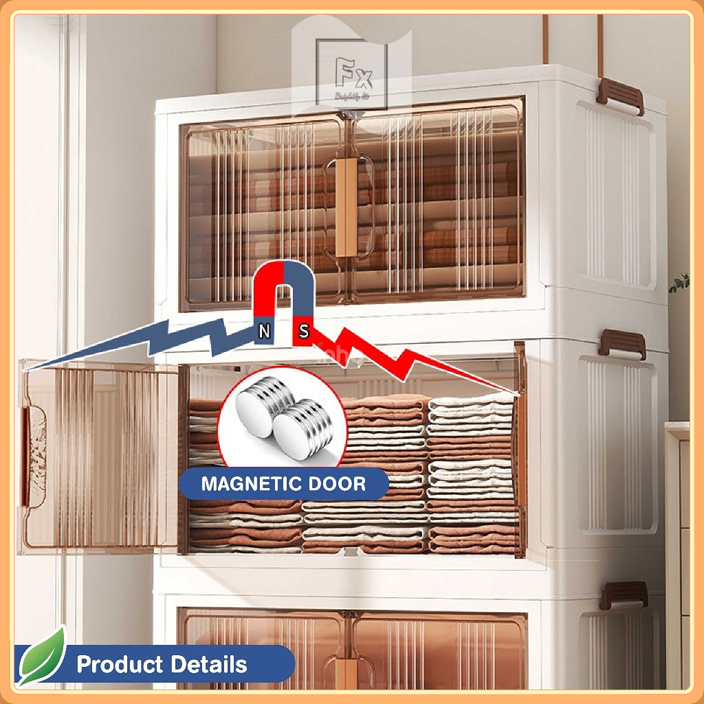 3/5 Layers Foldable Storage Cabinet 2 Doors Storage Box Multipurpose ...