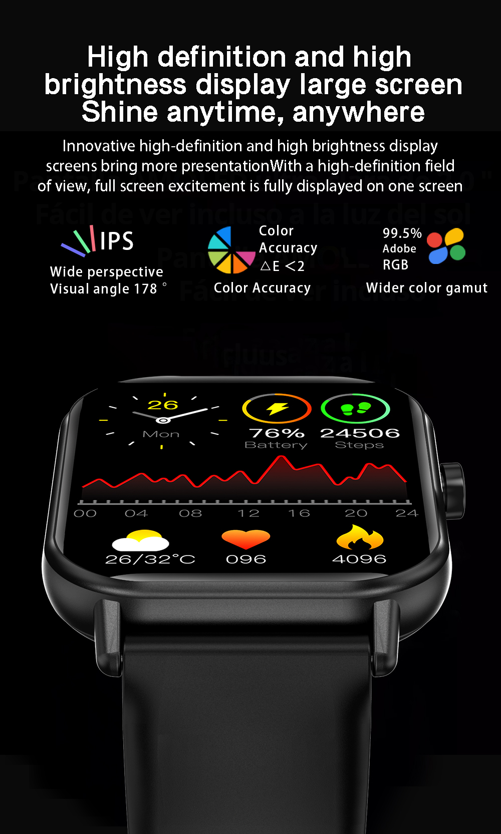 Aolon GTS Smart Watch Waterproof Custom Wallpaper Fitness Tracker Heart ...