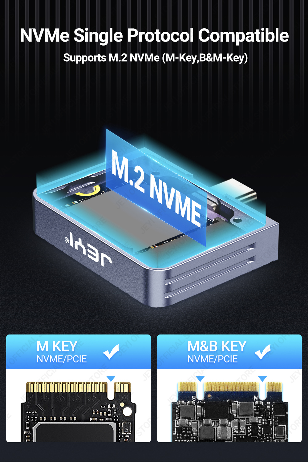 JEYI 2230 M.2 NVMe Direct-attach SSD Enclosure, USB 3.2 10Gbps In-line ...