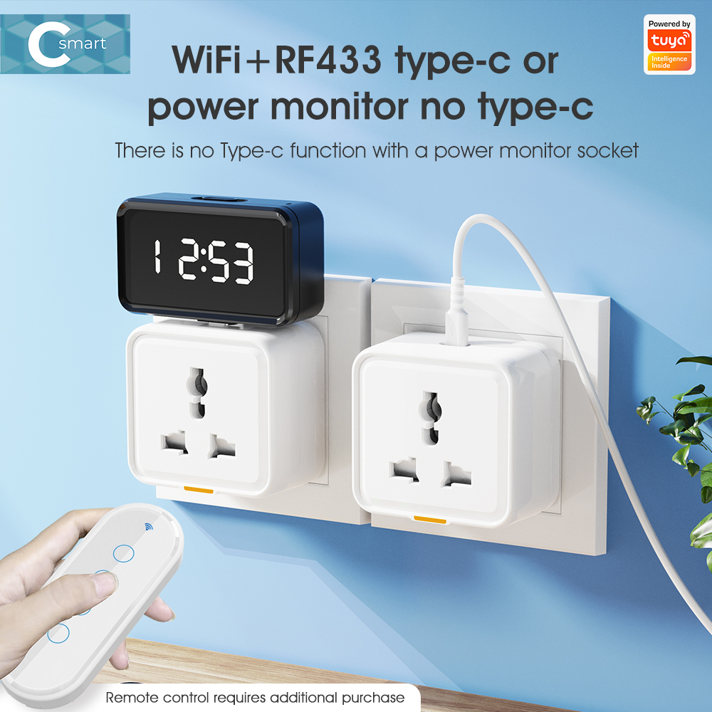 Tuya Smart Home Plug Socket UK EU US Universal Type-C 16A WiFi RF433 ...