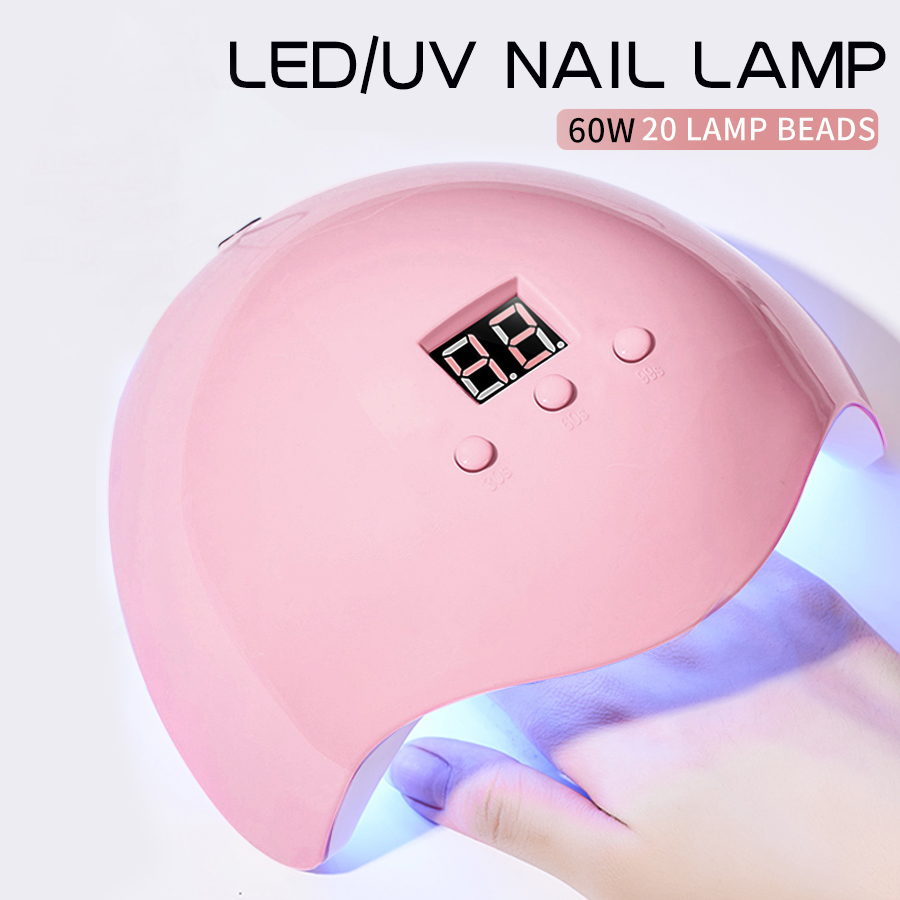 XEIJAYI 1Pc Pink UV LED Nail Lamp 60W 20 Lamp Beads, Professional Nail ...