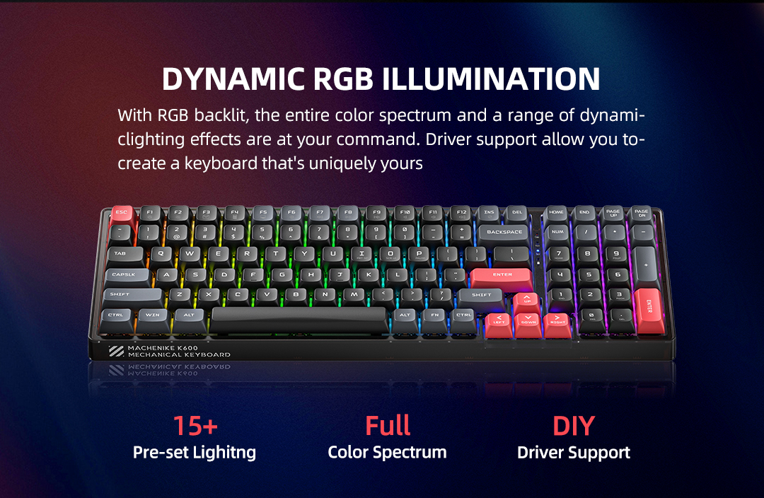 Machenike K600 Lite Wired Mechanical Keyboard 100 Key Rgb Backlit Hot 