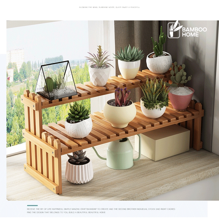 Office Desk Display Plant Wood Rack Succulent Flower Pot Balcony Garden ...