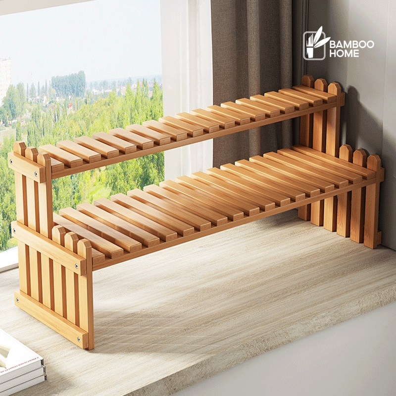 Office Desk Display Plant Wood Rack Succulent Flower Pot Balcony Garden ...
