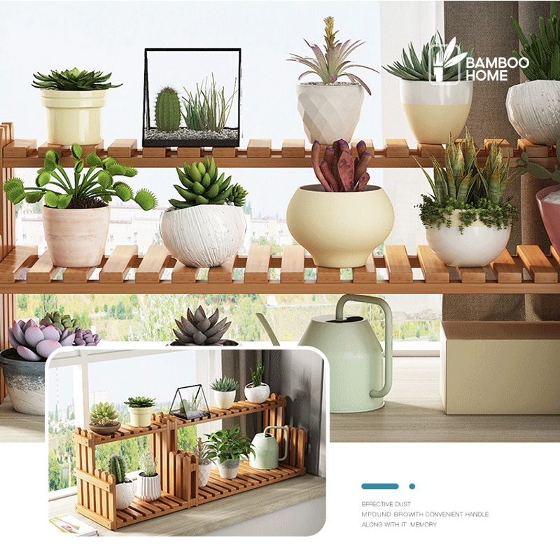 Office Desk Display Plant Wood Rack Succulent Flower Pot Balcony Garden ...