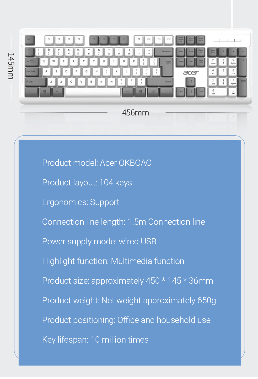 Acer Office keyboard OKB0A0 Silent office keyboard, high-value keyboard ...