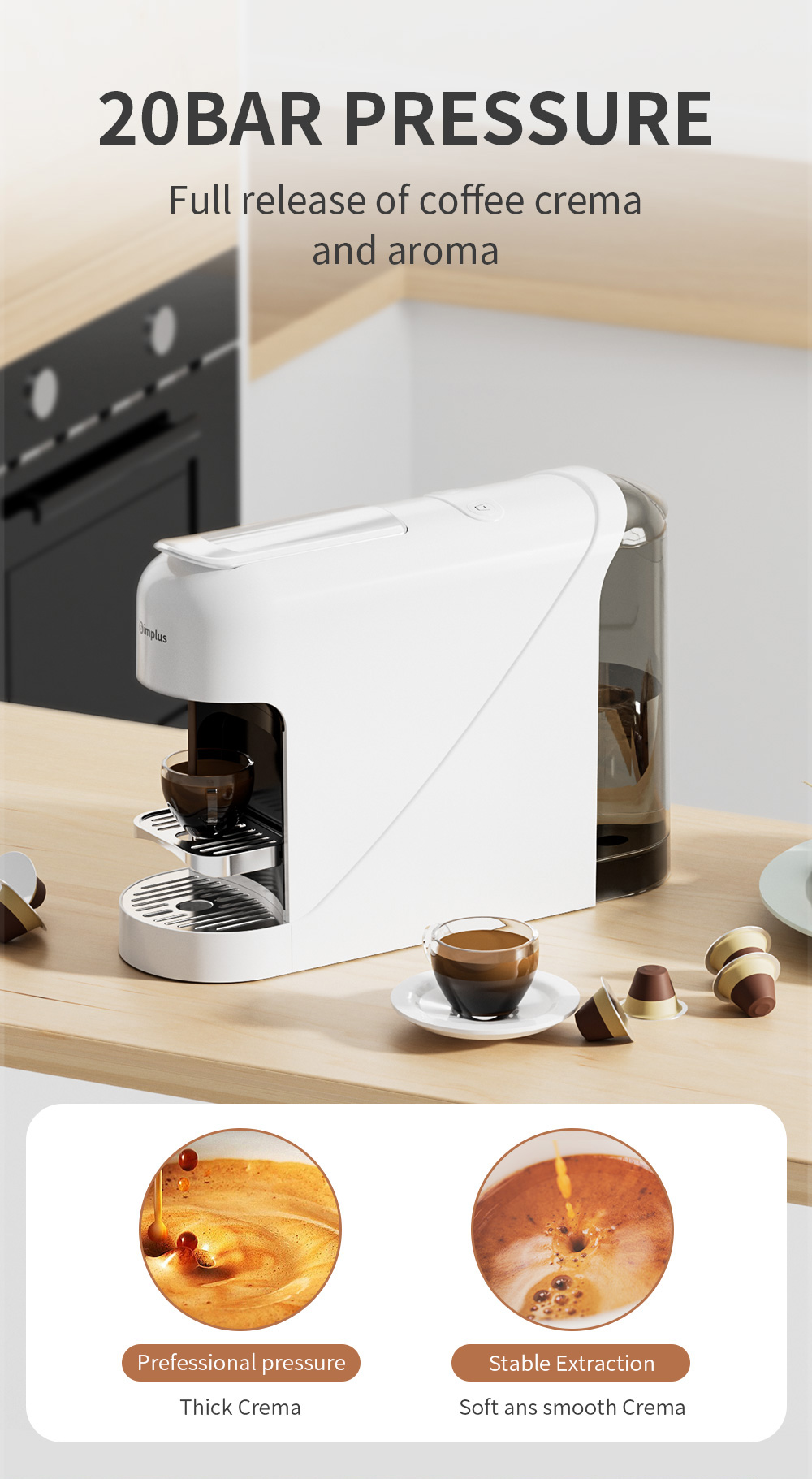 Simplus Large Water Tank Nespresso Coffee Machine (100-200ml/900ml ...