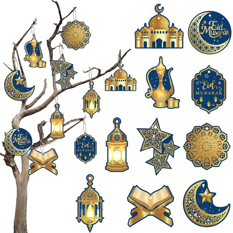 14pcs/pack Raya Decoration Hari Raya Hanging Pendants Eid Mubarak Paper ...