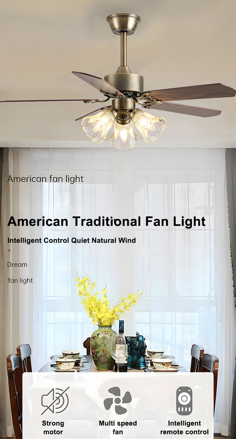 GEJIESE Fans Wooden ceiling fan with light 42/48inch 6 speed remote