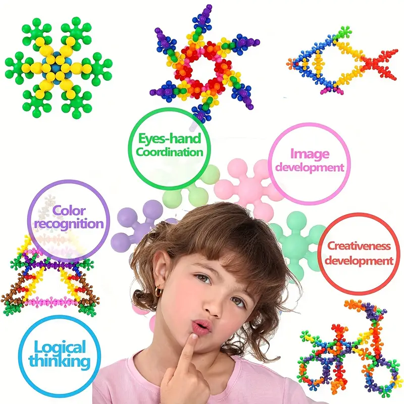 Flower Shape Building Blocks 3D Rotating Snowflakes Assembling Plastic ...
