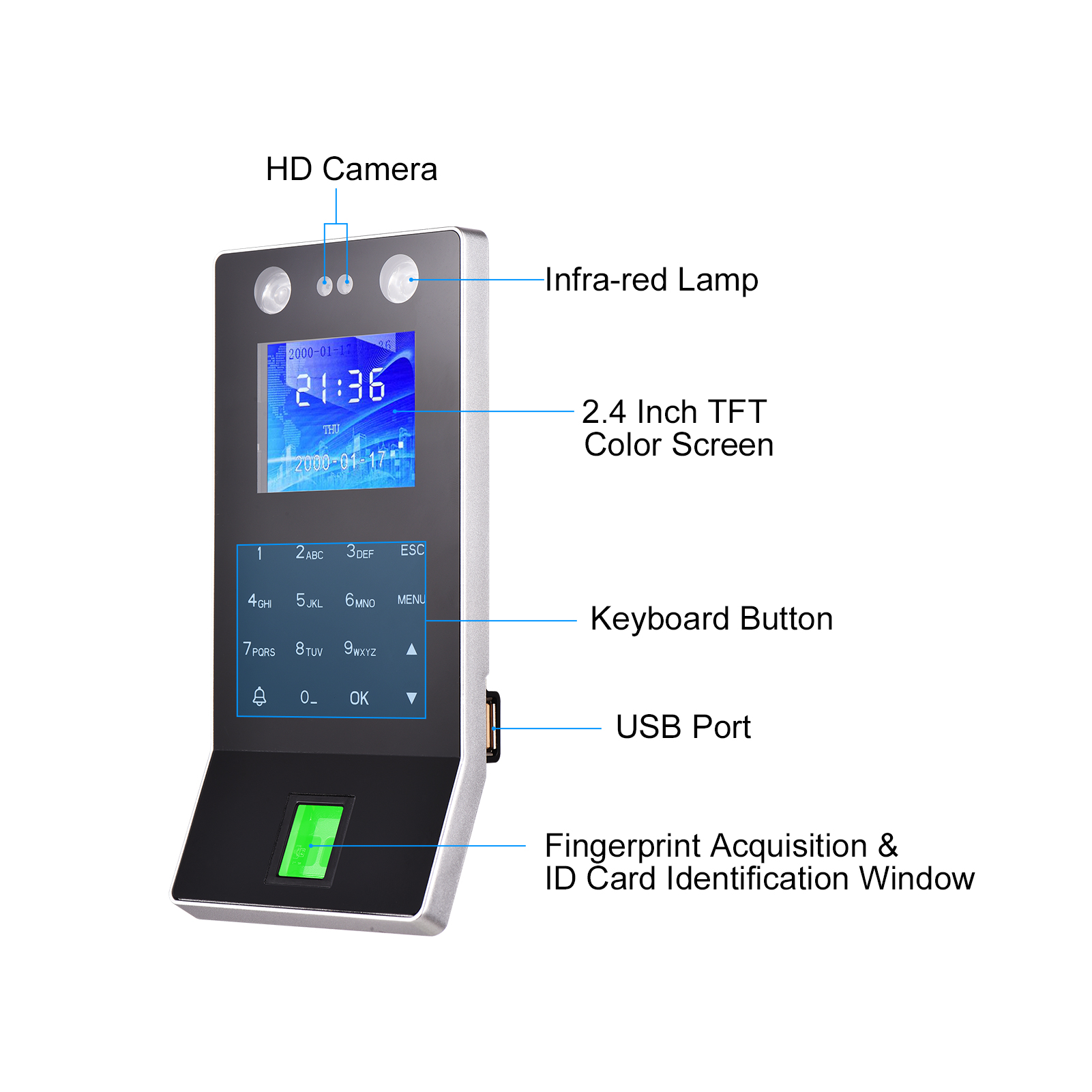 Face Recognition Fingerprint Password Attendance Machine Access Control ...
