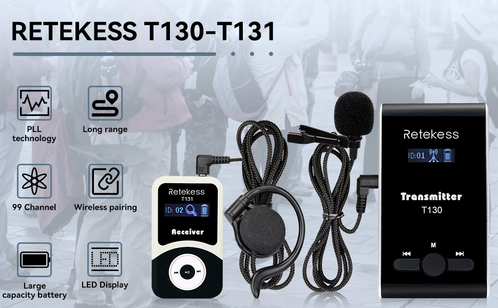 Retekess T130 Microphone Sans Fil 49 Canaux - 100m Portée, Batterie 10h, Rechargeable Type-C Pour Conférences, Formations Et Exposés
