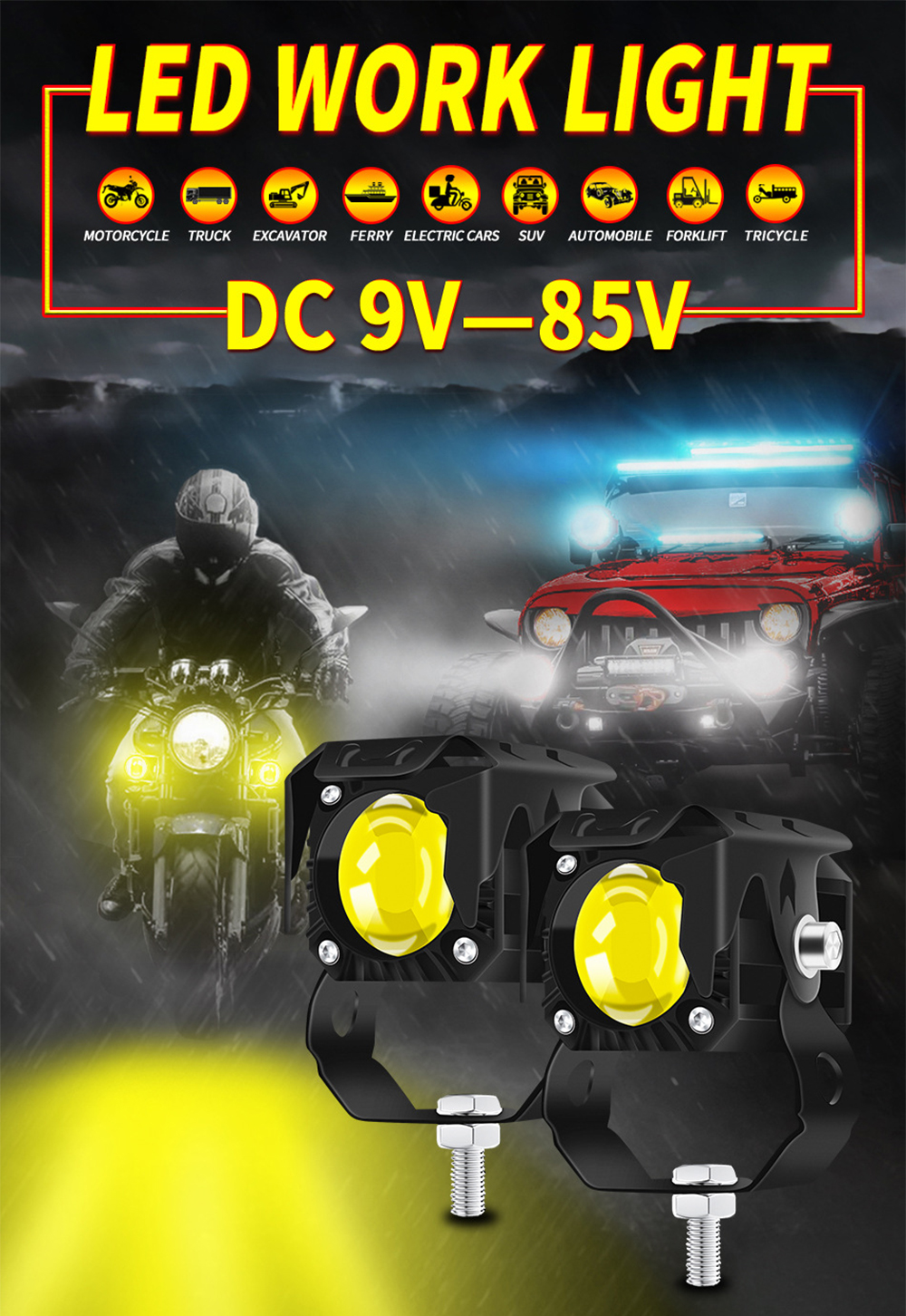 AVASHIN 2PCS Motorcycle Spot Light Headlight with Relay Mini Driving