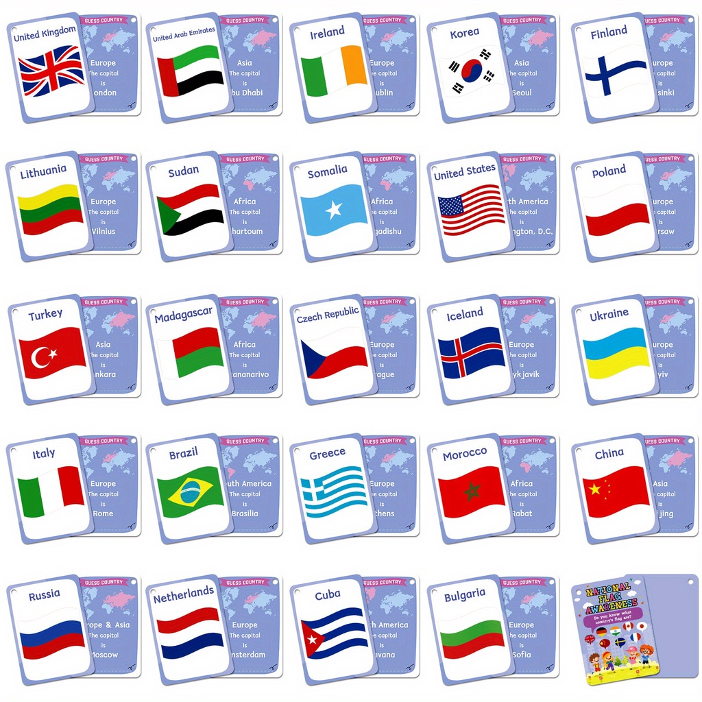 50PCS National Flags of The Country World Flash Cards Early Learning ...