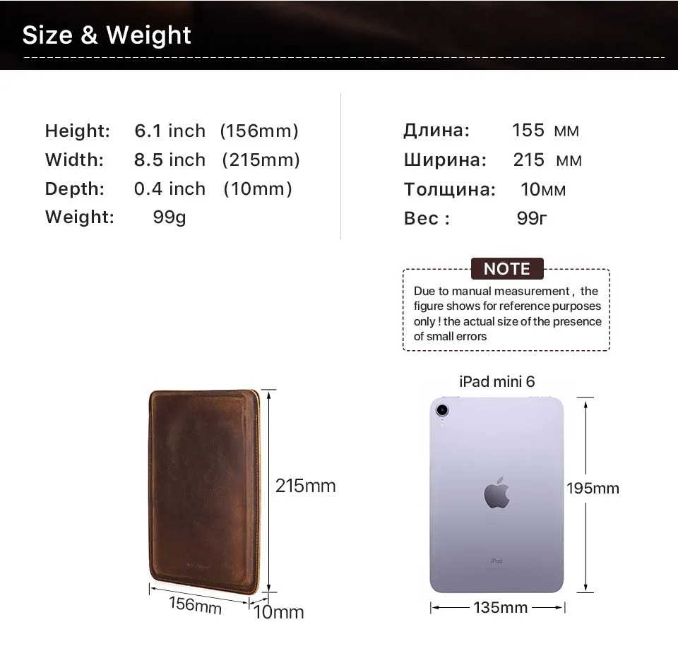 CONTACTS FAMILY Cow Leather Sleeve Case for 6 8.3 inch Tablet 2024 ...