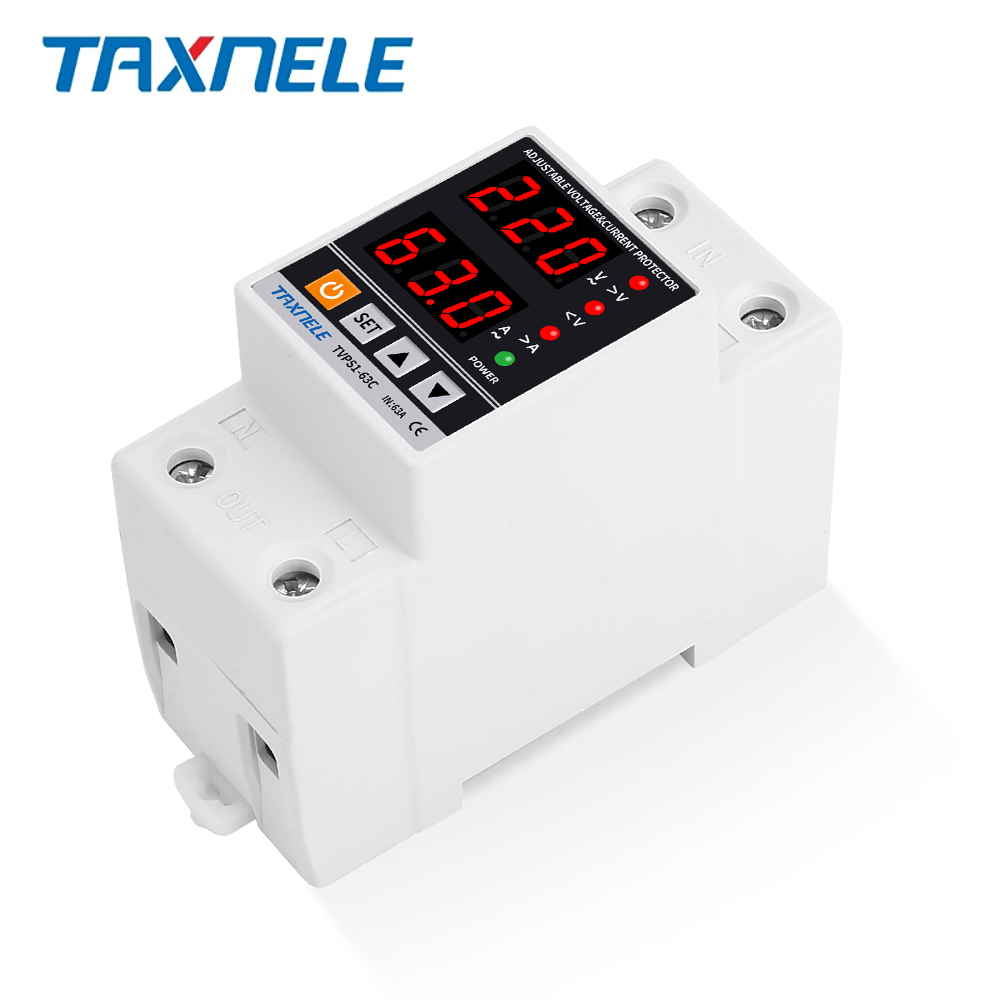 TAXNELE 63A 230V Din Rail Adjustable Over Under Voltage Protector Over ...
