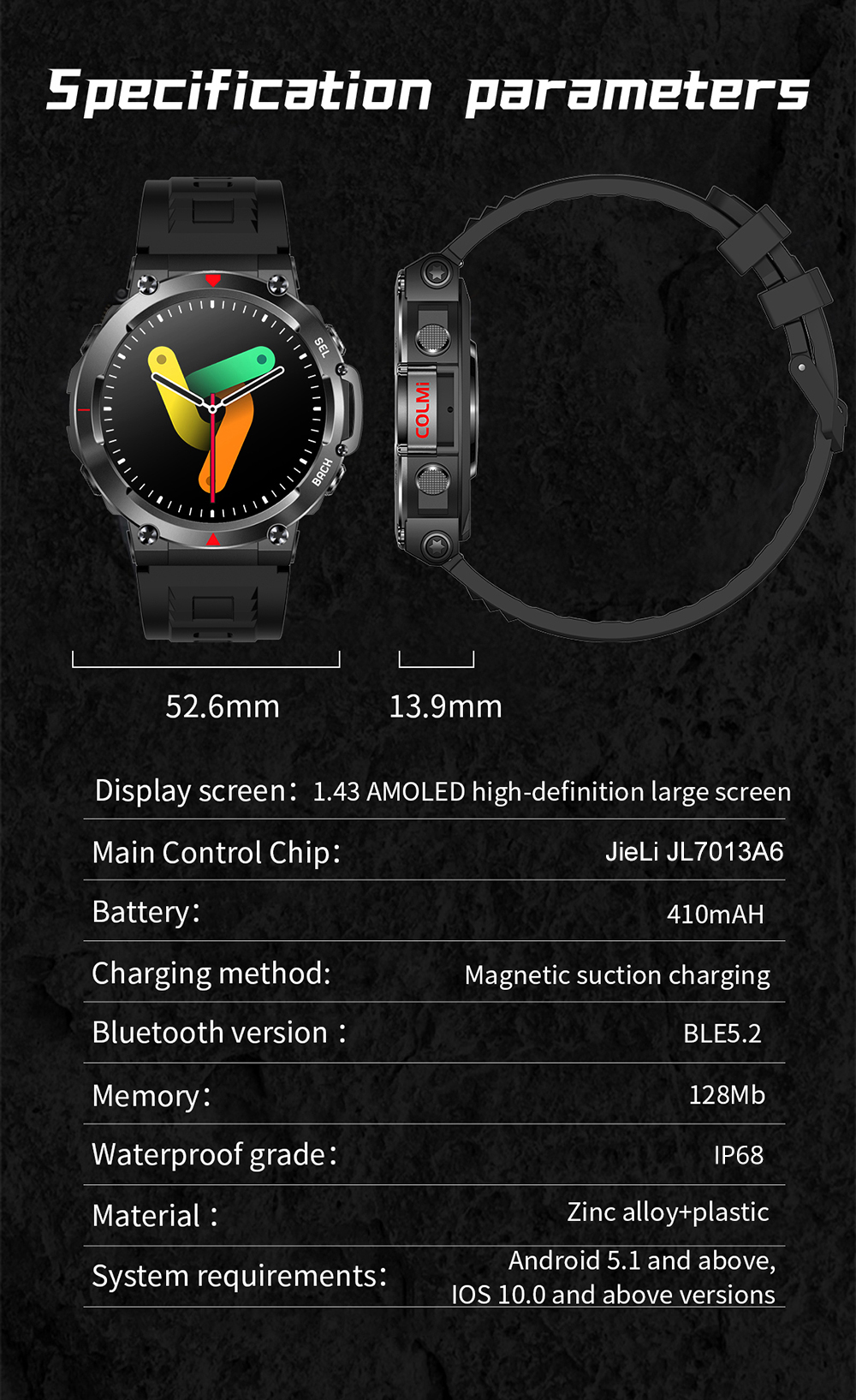 COLMi V70 Smart Watch 1.43 AMOLED screen IP68 waterproof blood oxygen ...
