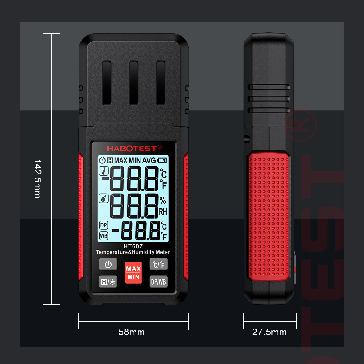 HABOTEST HT607 Temperature & Humidty Mete Handheld Thermometer Moisture ...