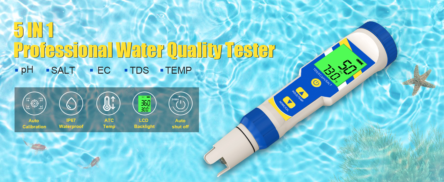 Pool Salt Tester, Digital Salinity Tester for Saltwater Aquarium, 5 in ...